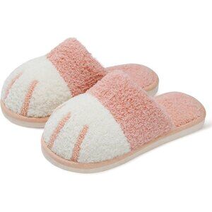Women's Memory Foam Winter Warm White Pink Cozy Fuzzy Bedroom Slippers Shoes